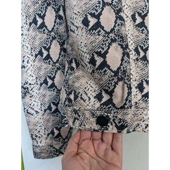 L'AGENCE Celine Slim Denim Jacket Snake Print Coral Paloma Pink Size S/P Stretch - Picture 6 of 10